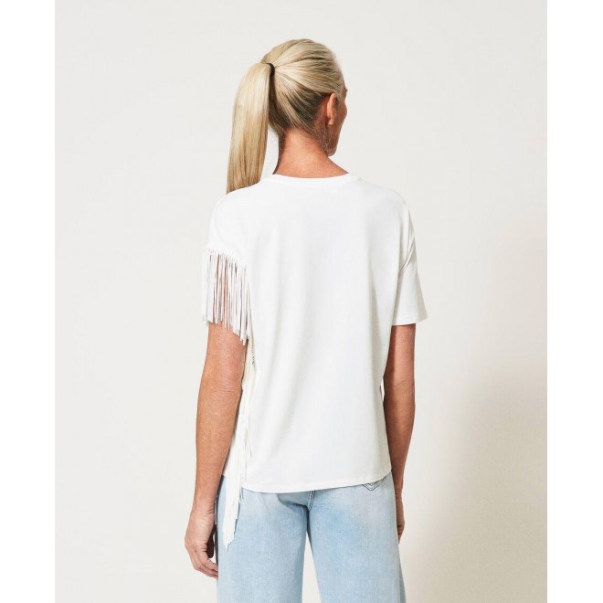 T-shirt with print and fringes