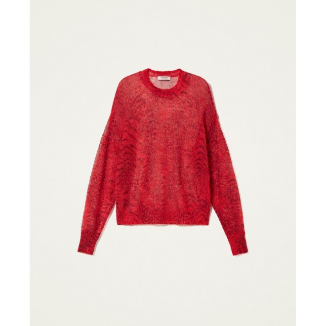 Mohair blend jumper with animal print