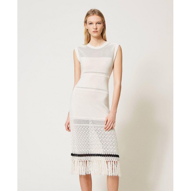 “Polis” midi dress with embroideries and fringes