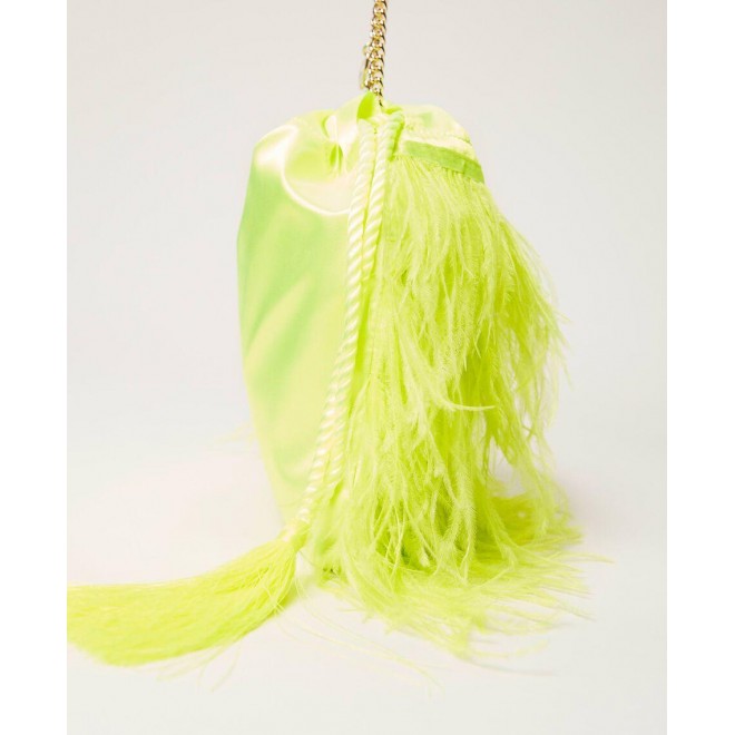 Satin bag with feathers