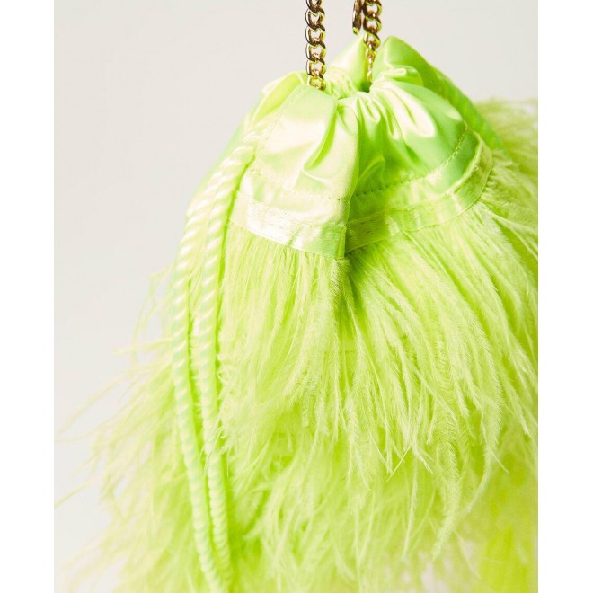 Satin bag with feathers