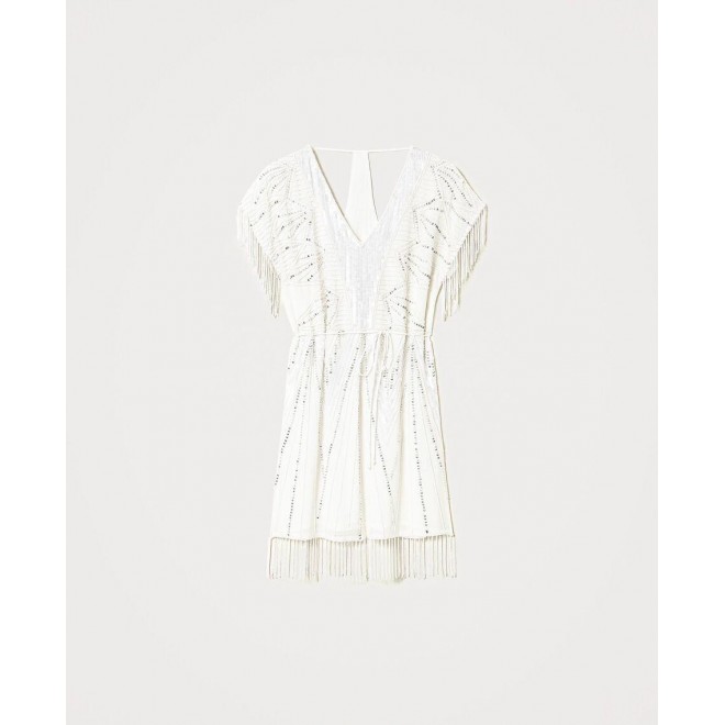 Georgette dress with embroideries and fringes