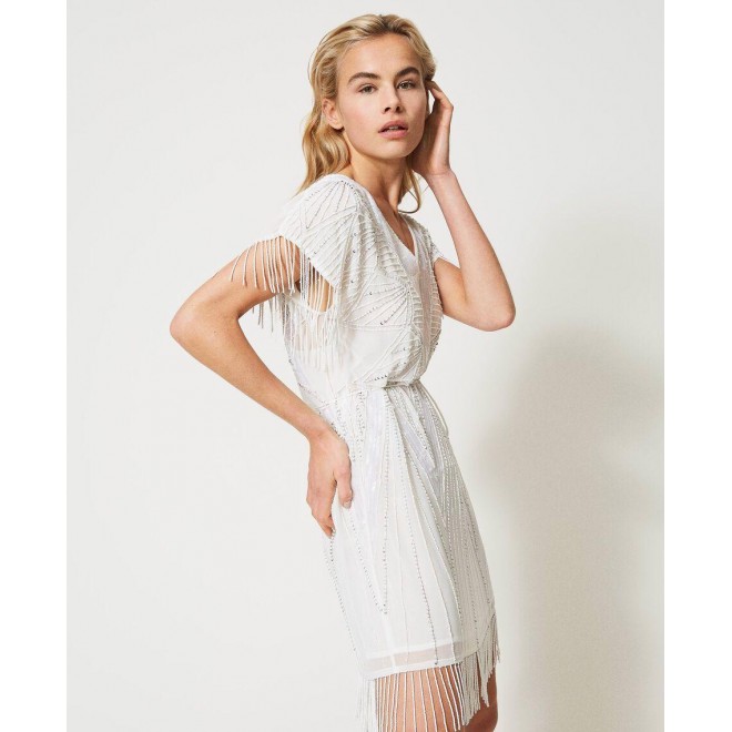Georgette dress with embroideries and fringes