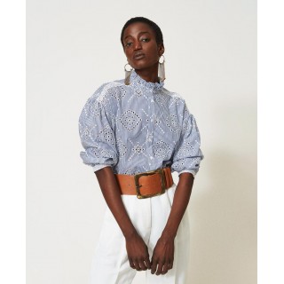Poplin shirt with broderie anglaise