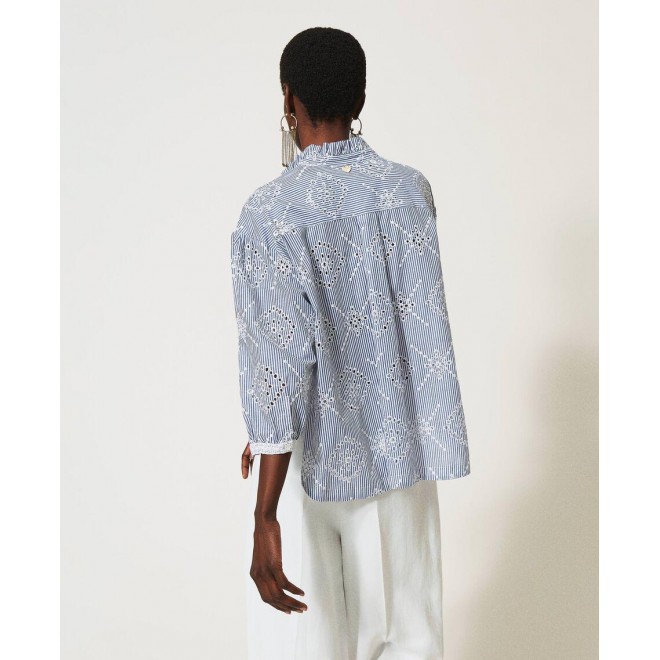 Poplin shirt with broderie anglaise