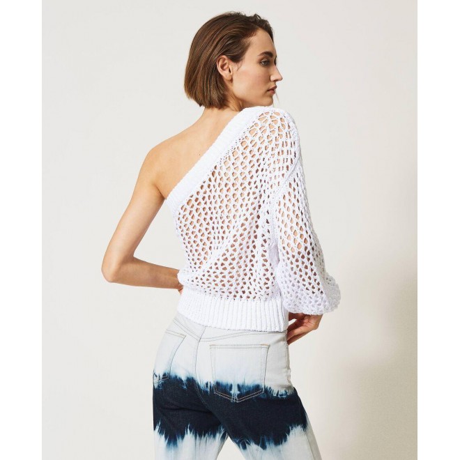 One-shoulder mesh jumper