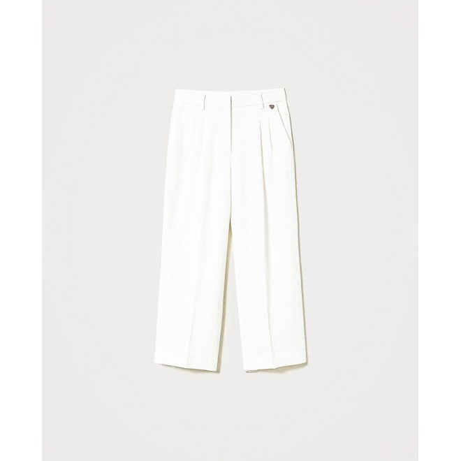 Linen blend wide fit trousers