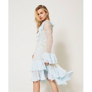 Chantilly lace dress with flounces