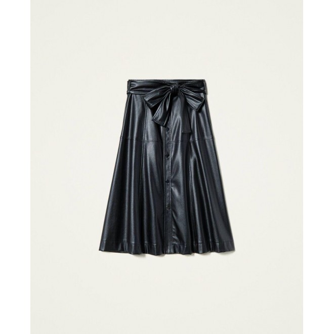 Coated fabric midi skirt