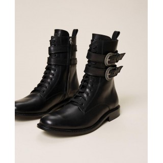 Combat boots with double buckle