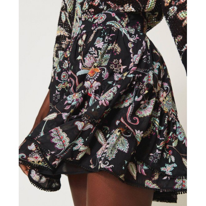 Muslin miniskirt with floral print