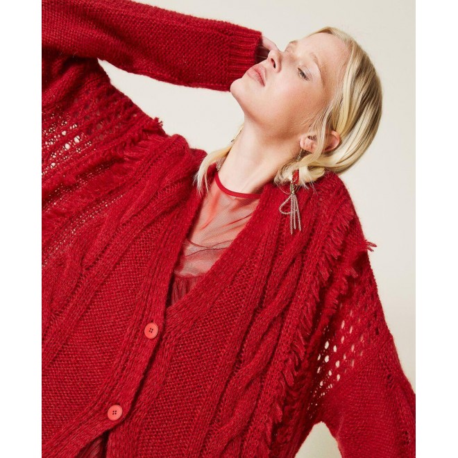 Mohair blend cardigan with fringes