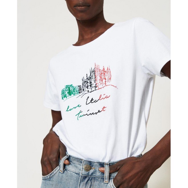 T-shirt with Love Italia embroidery