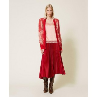 Mohair blend openwork cardigan with floral print