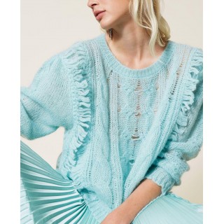 Mohair blend maxi jumper with fringes