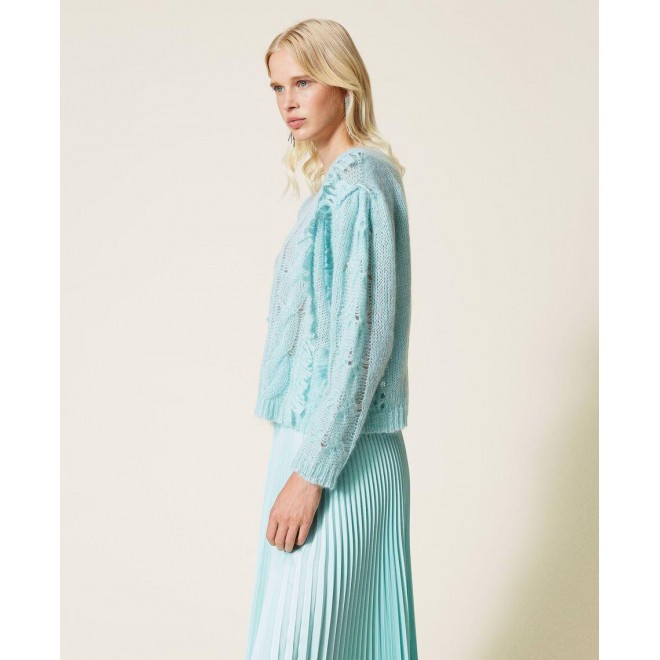 Mohair blend maxi jumper with fringes