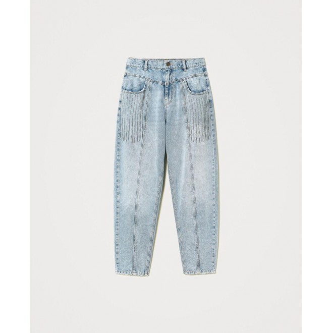 Jeans with bezel fringes