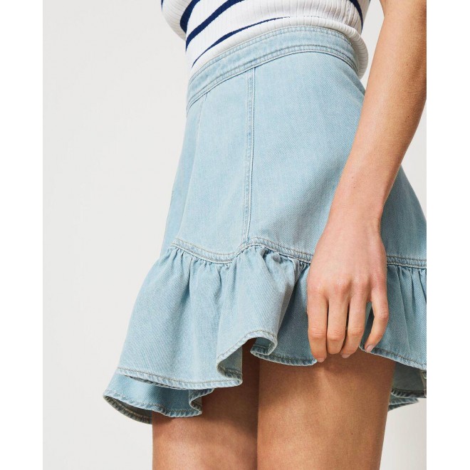 Denim miniskirt with flounce