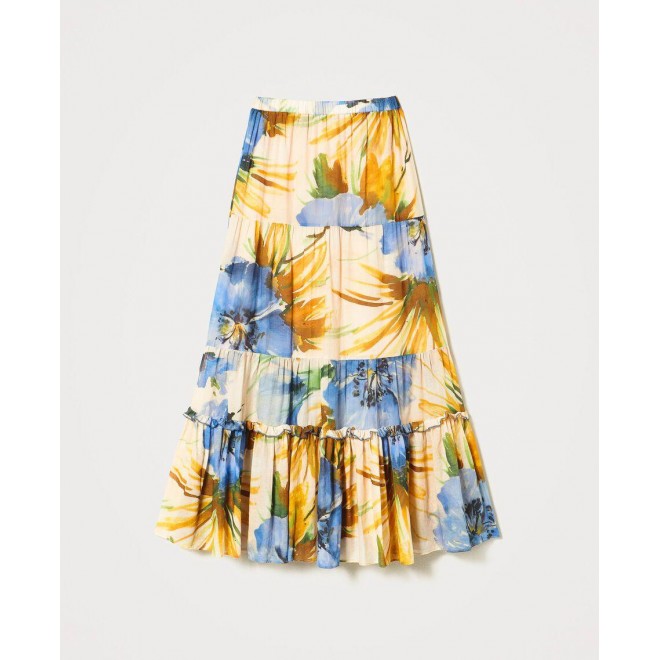 “Hamal” printed muslin long skirt