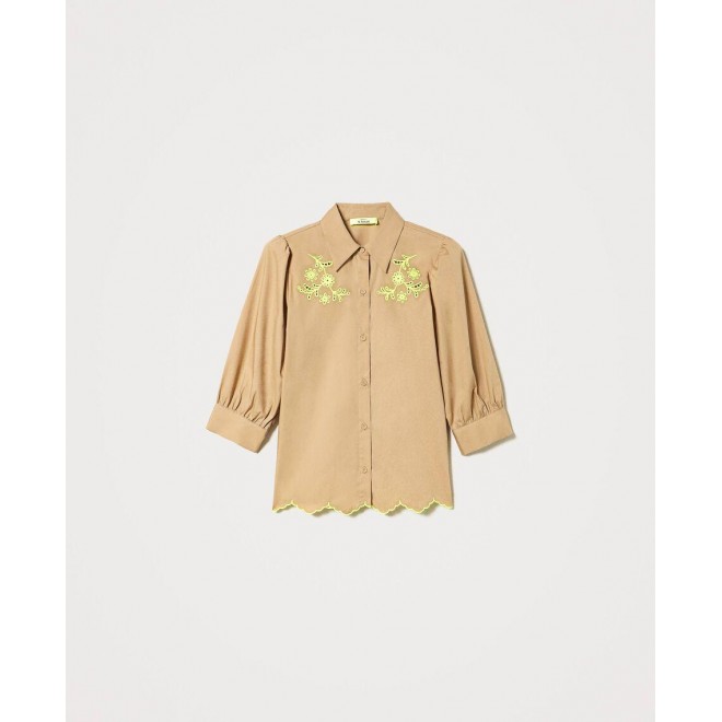 Poplin shirt with high-vis embroideries