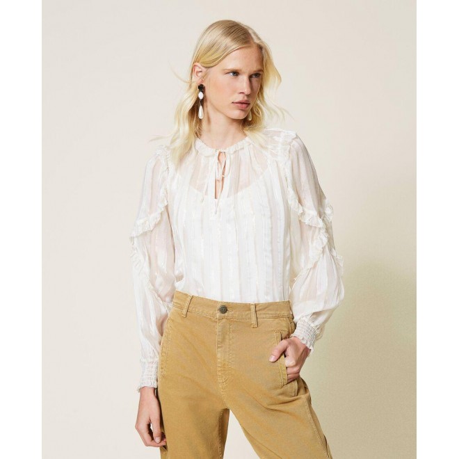 Jacquard silk chiffon blouse